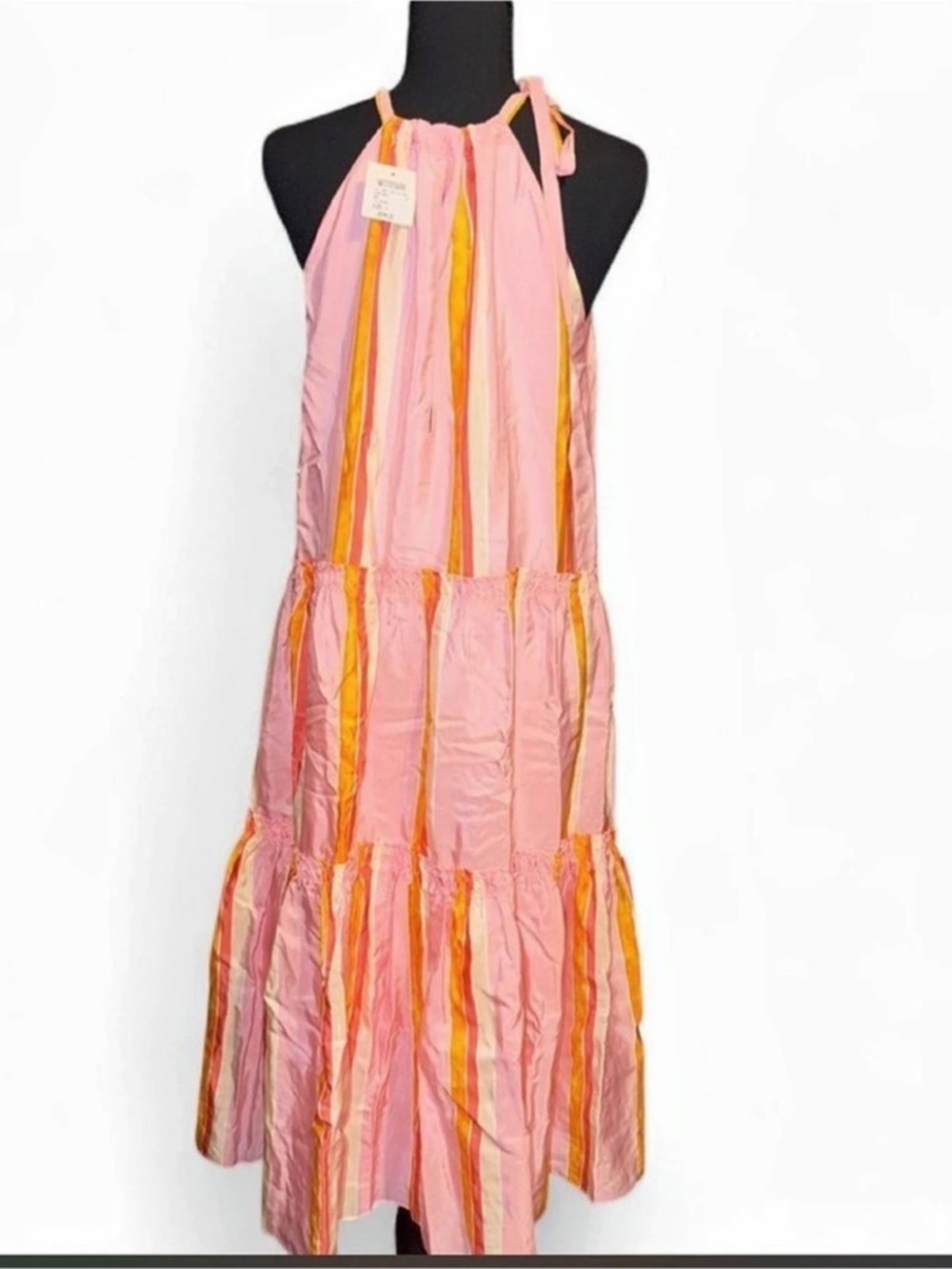 Club Monaco Amira Dress Striped Silk Midi Dress in Pink & Orange Size 4 NWT